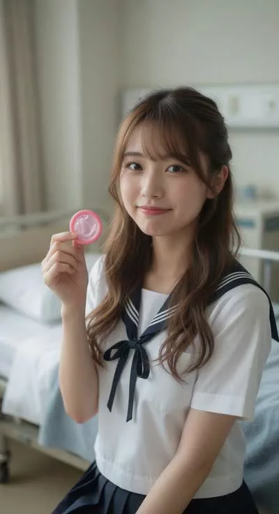 保健室でJKがコンドームをつけてくれる